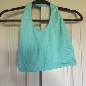 Aqua Ribbed Halter Tank Top